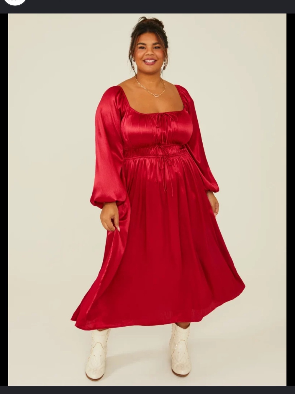 NWT ArulaDeep Red Satin Dress with Puff Sleeve Detail